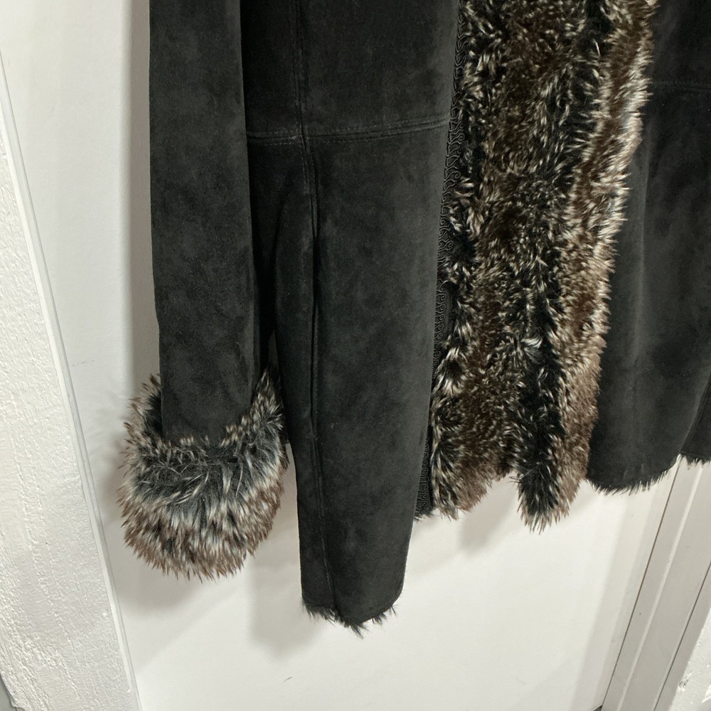 LNR Penny Lane Style Real Suede Leather, Faux Fur Coat, Black, XL, EUC - Picture 3 of 11